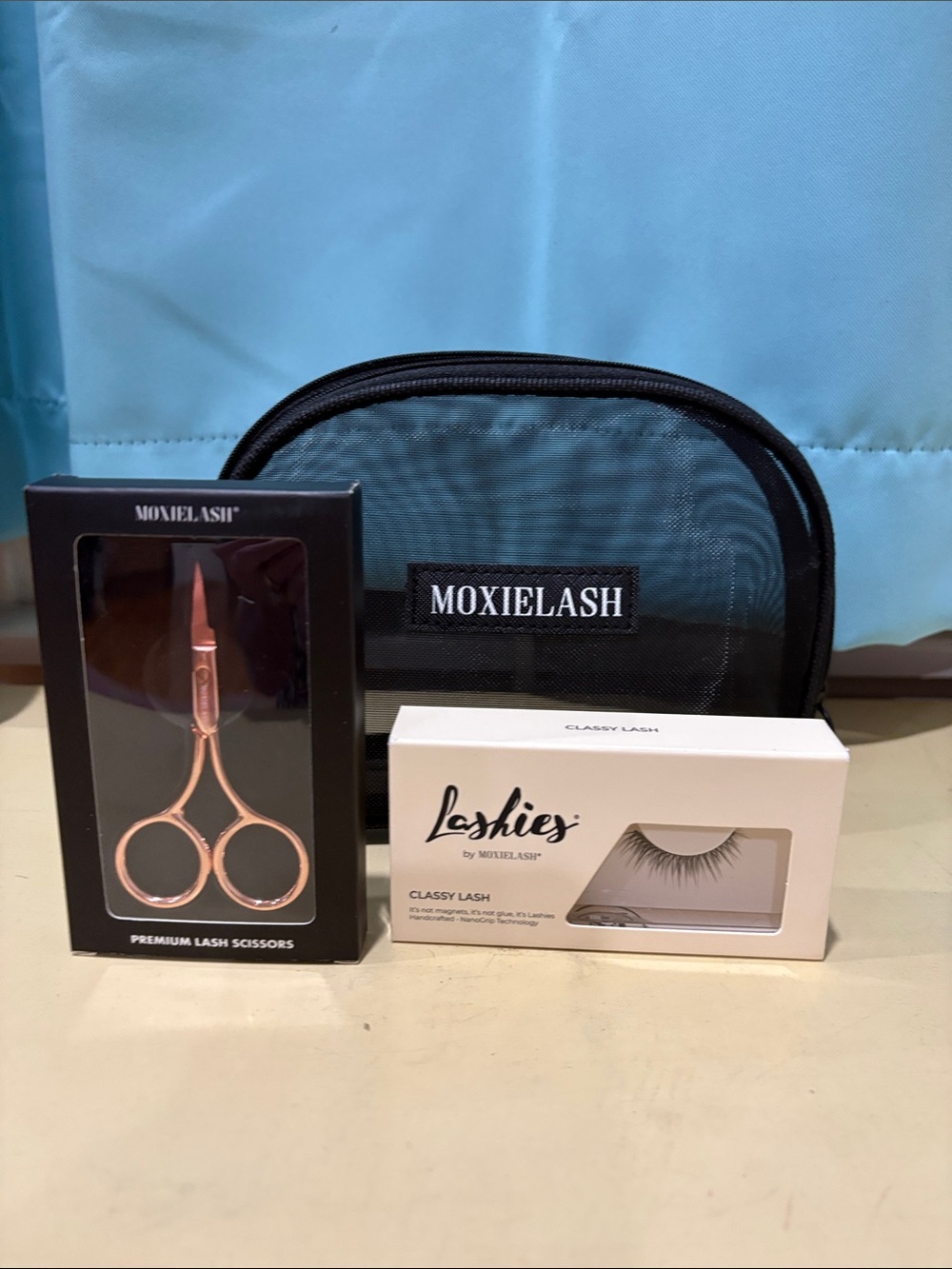 Moxielash Black Mesh Makeup Bag with Rose Gold Lash Scissors & Classy Lashes New